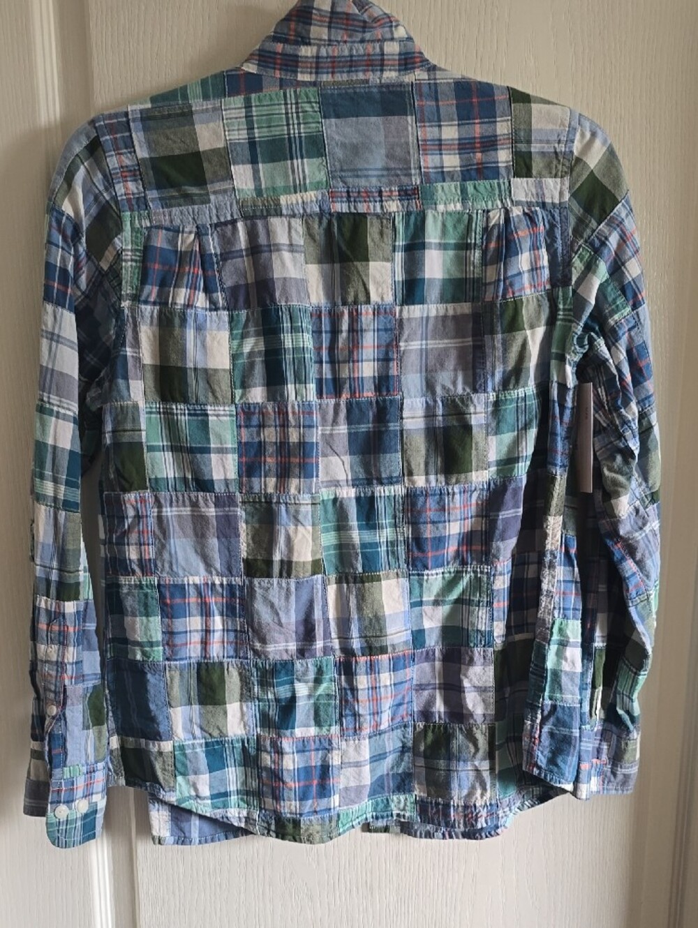 L.L. Bean Women's Patchwork Plaid Button-Down in Blue, Green, White - Picture 3 of 3